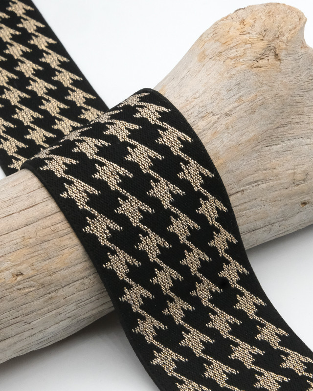 40MM Black and Gold Houndstooth Lurex Elastic